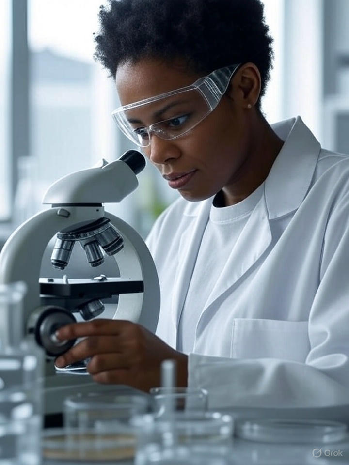 African woman in labaratory doing scientific research with BIRDC